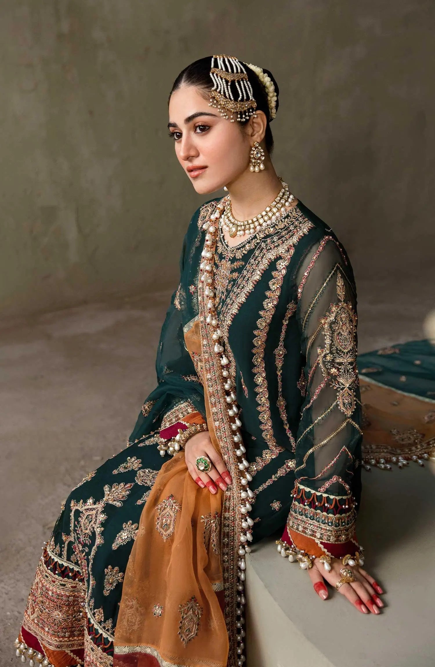 Zarin by Eleshia Embroidered Chiffon 3Pc Suit - GUL RANG - House Of Hania