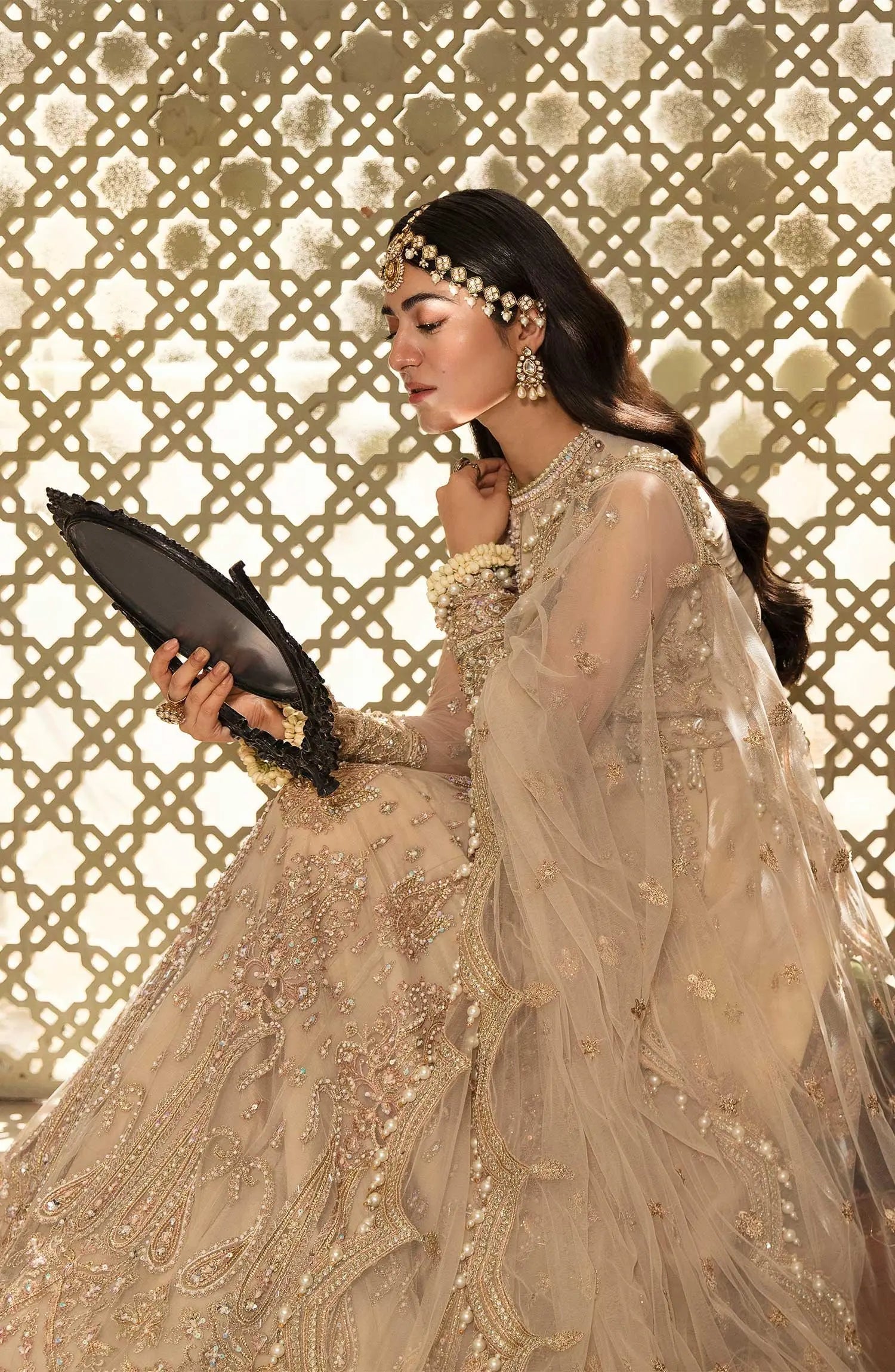 Zarin by Eleshia Embroidered Net 3Pc Suit - KANEEL - House Of Hania