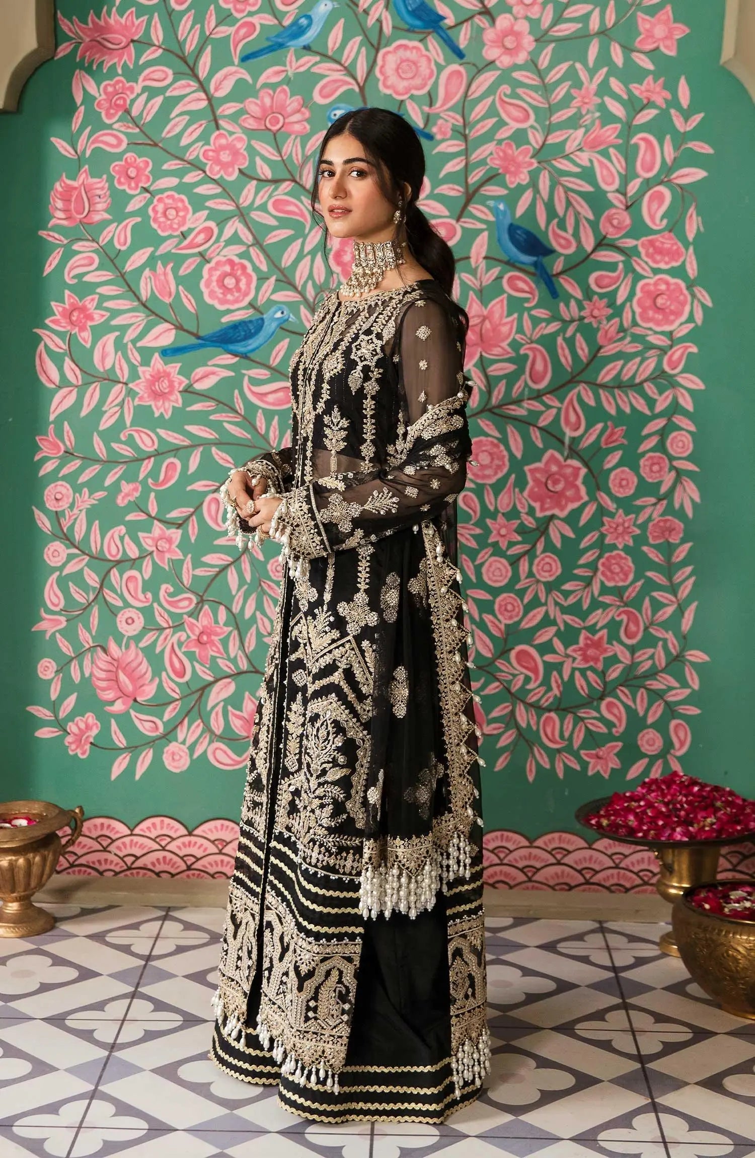 Zarin by Eleshia Embroidered Organza 3Pc Suit - KABEERA - House Of Hania