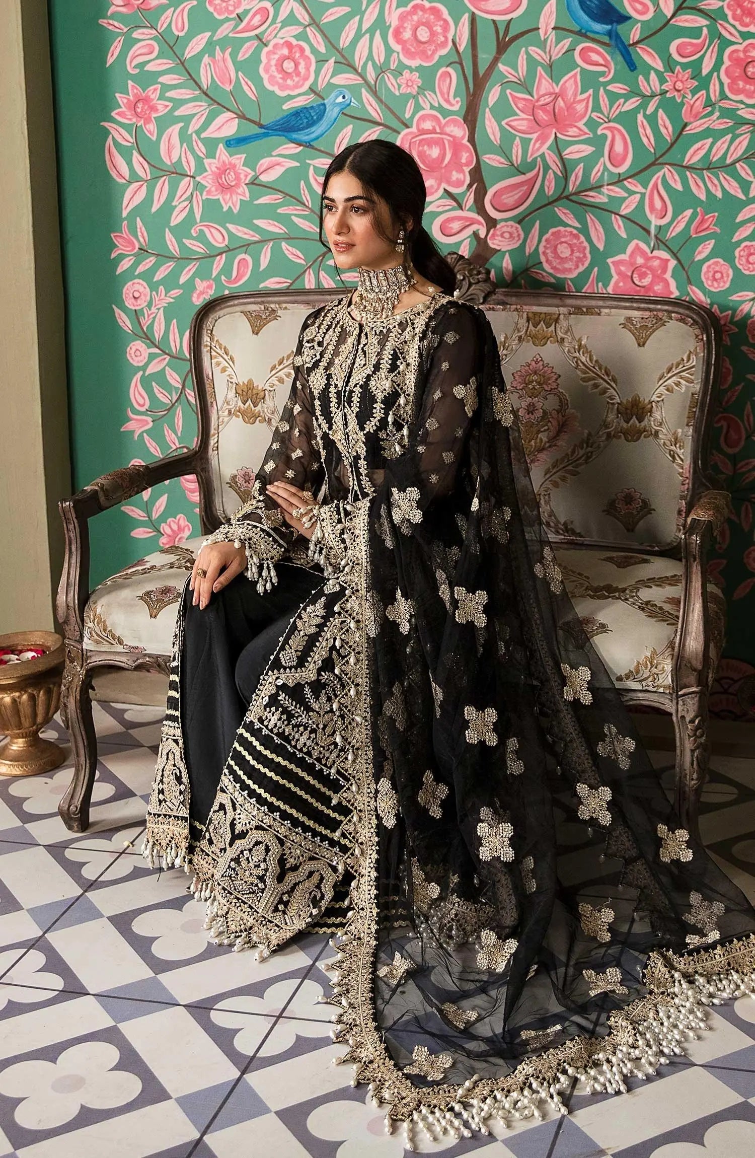 Zarin by Eleshia Embroidered Organza 3Pc Suit - KABEERA - House Of Hania