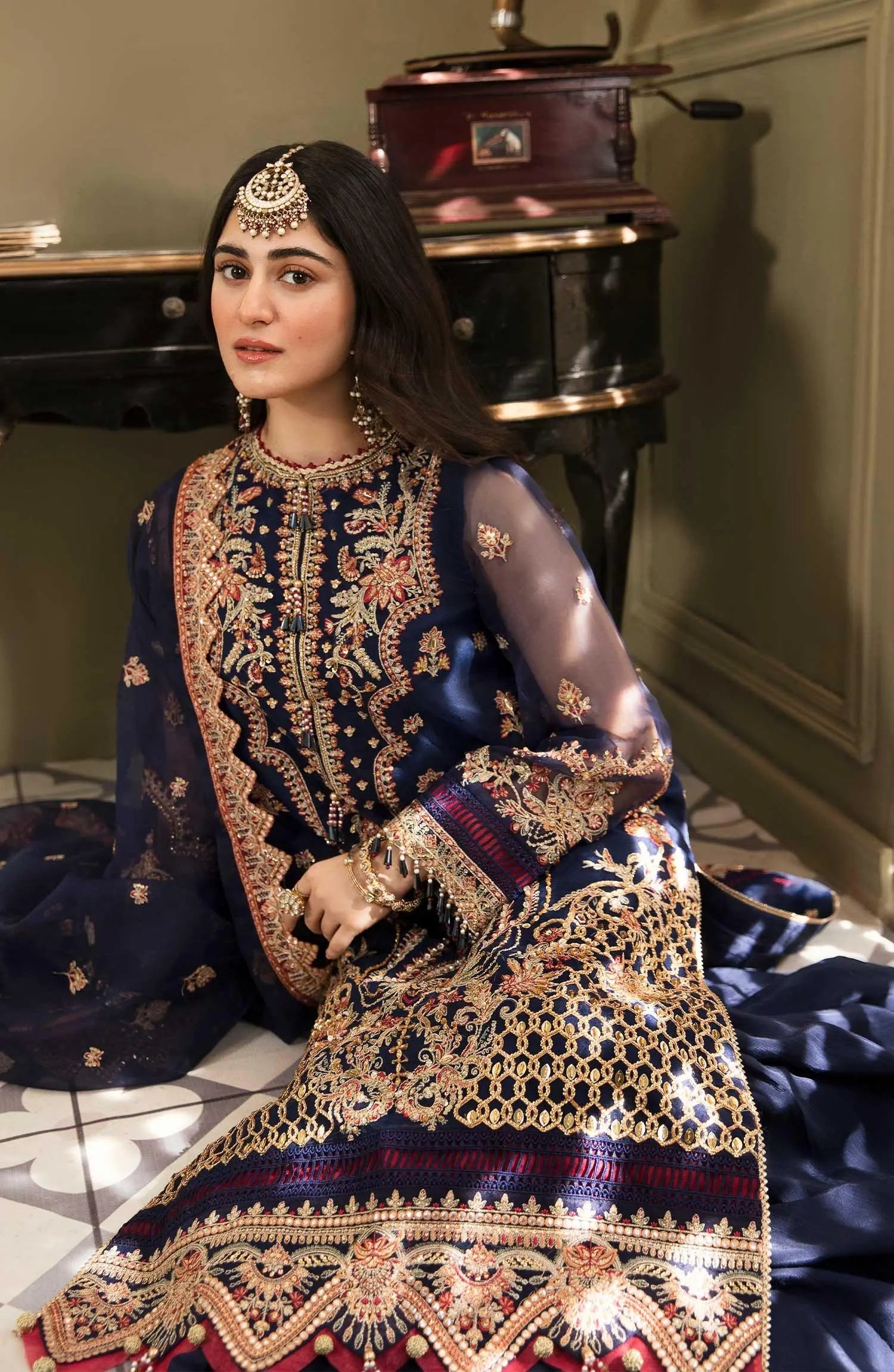 Zarin by Eleshia Embroidered Organza 3Pc Suit - SAARYA - House Of Hania