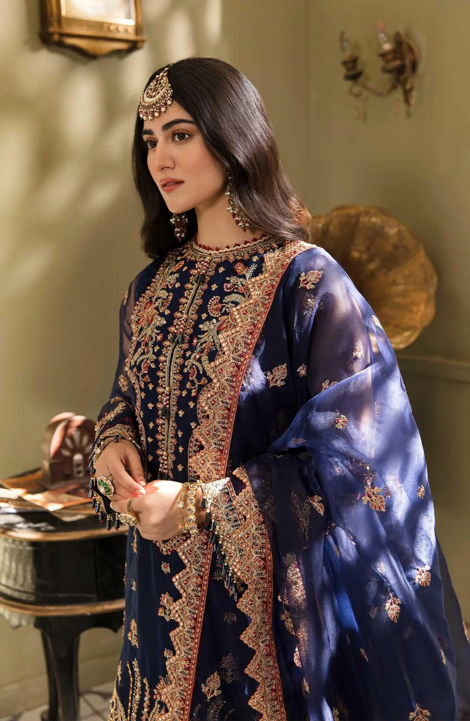 Zarin by Eleshia Embroidered Organza 3Pc Suit - SAARYA - House Of Hania