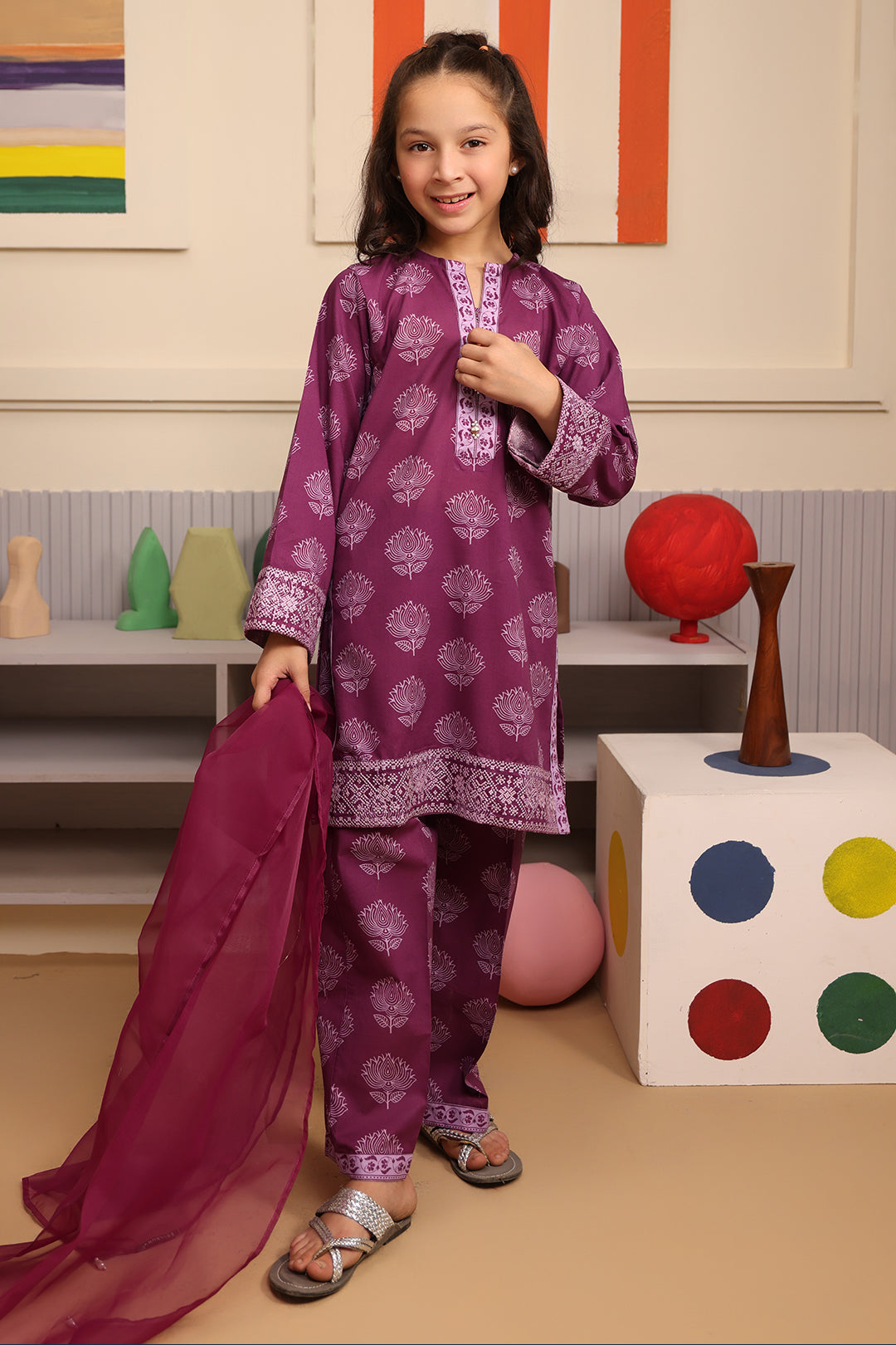 Zellbury Girls | 3 Piece Cambric | Embroidered Kurta Dupatta Trouser - 3664 - House Of Hania