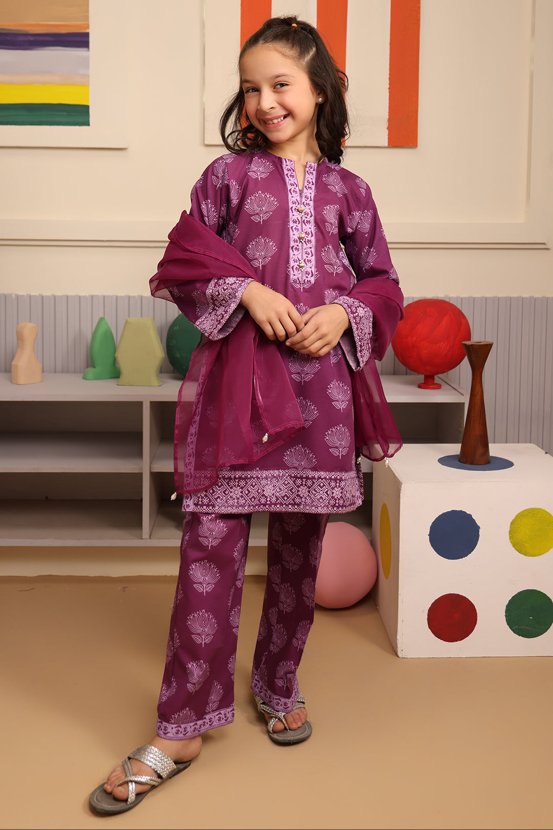 Zellbury Girls | 3 Piece Cambric | Embroidered Kurta Dupatta Trouser - 3664 - House Of Hania