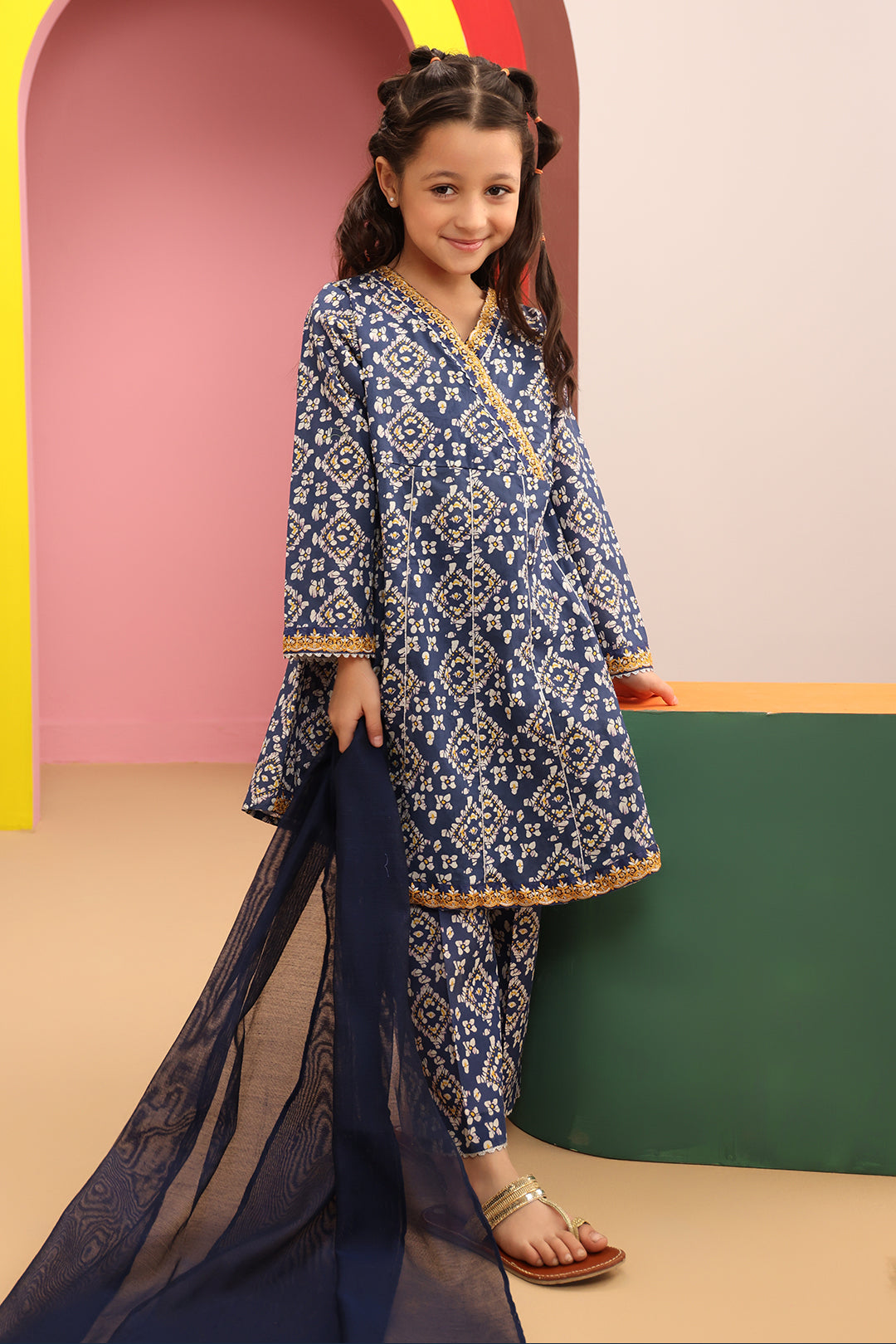 Zellbury Girls | 3 Piece Cambric | Embroidered Kurta Dupatta Trouser - 3821 - House Of Hania