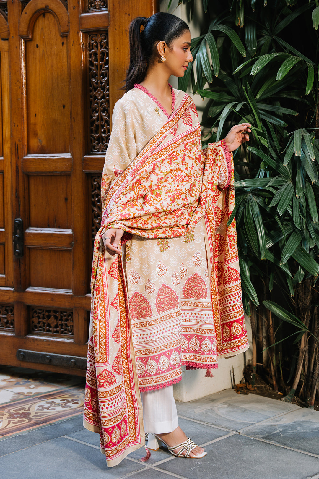 Zellbury | Unstitched 2 Piece Beige Color | Embroidered Shirt Dupatta - 0179 - House Of Hania