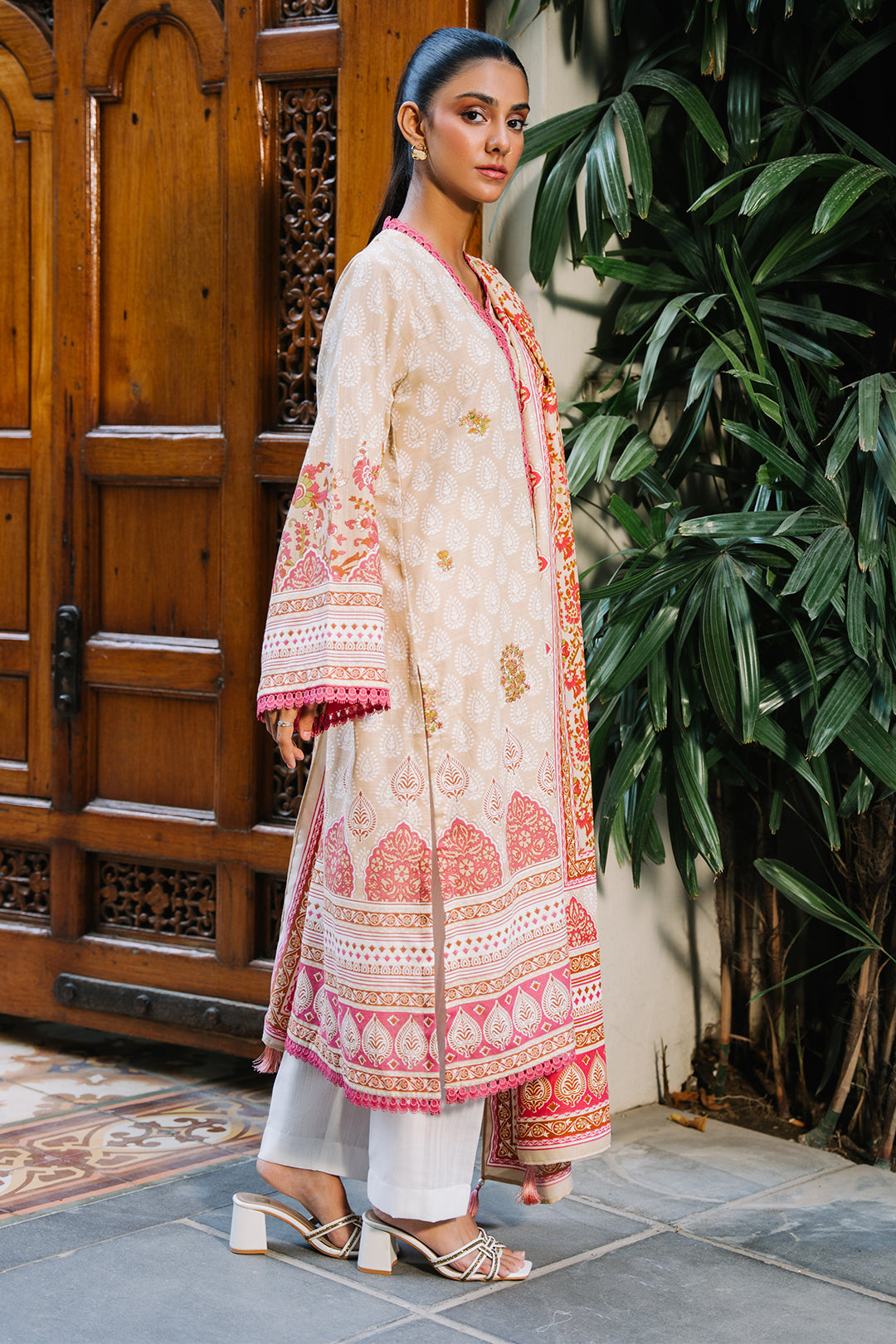 Zellbury | Unstitched 2 Piece Beige Color | Embroidered Shirt Dupatta - 0179 - House Of Hania