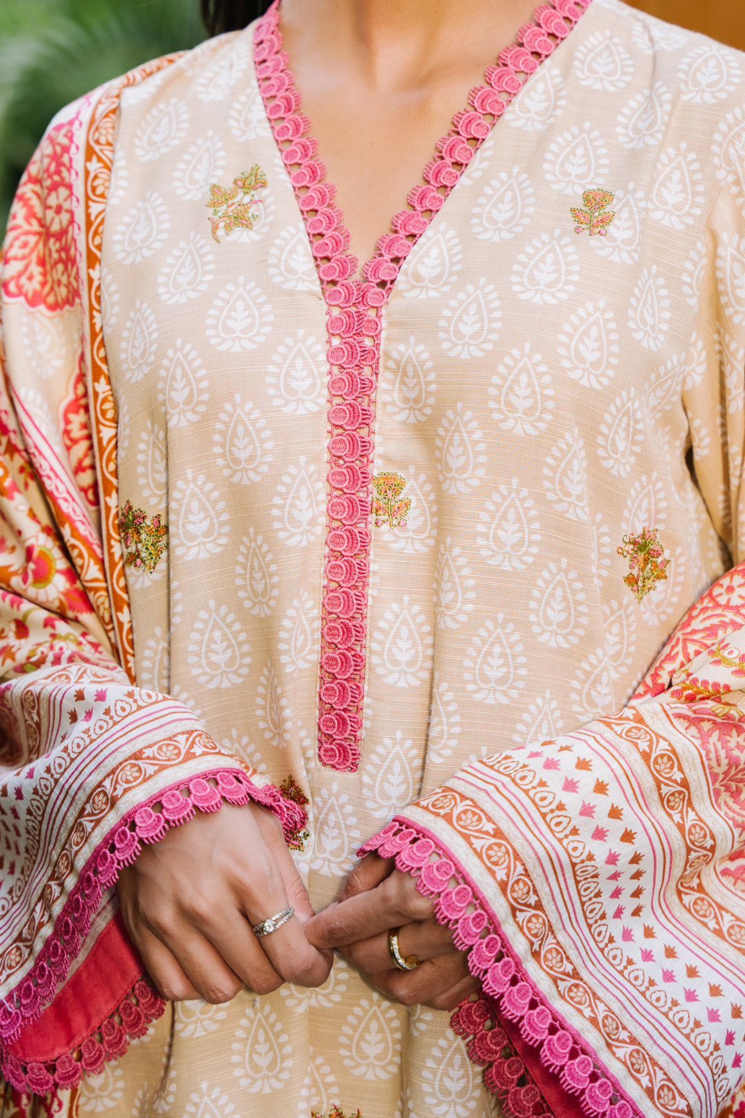 Zellbury | Unstitched 2 Piece Beige Color | Embroidered Shirt Dupatta - 0179 - House Of Hania
