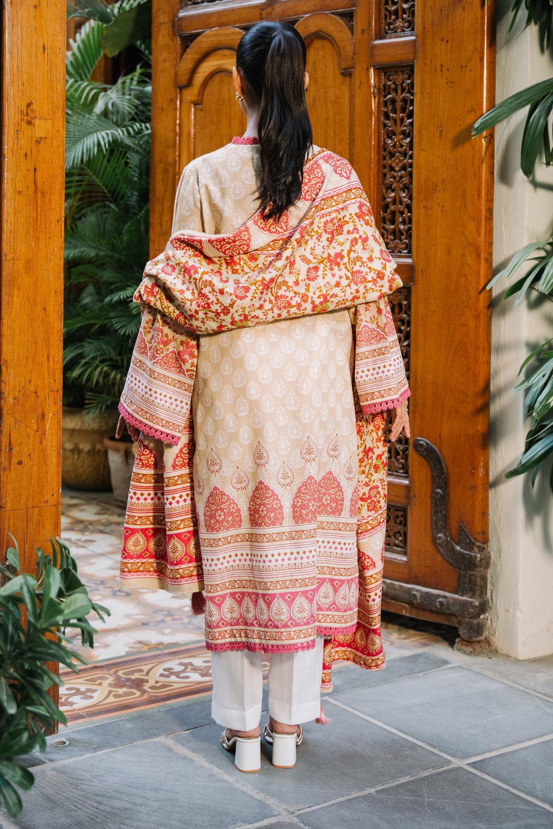 Zellbury | Unstitched 2 Piece Beige Color | Embroidered Shirt Dupatta - 0179 - House Of Hania