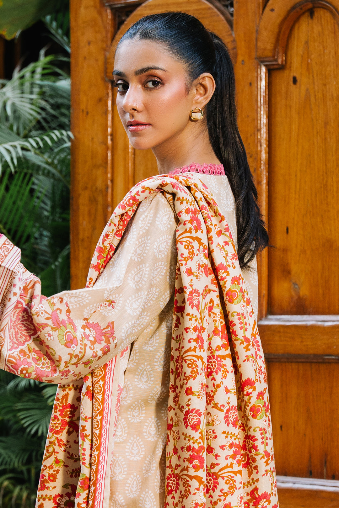 Zellbury | Unstitched 2 Piece Beige Color | Embroidered Shirt Dupatta - 0179 - House Of Hania