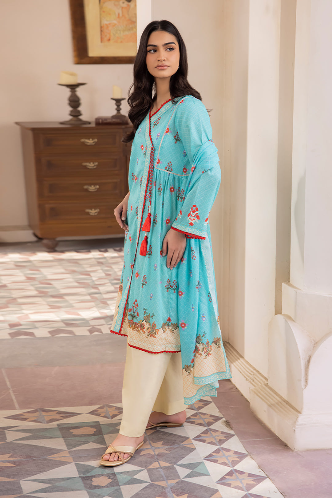 Zellbury | Unstitched 2 Piece Blue | Embroidered Shirt Dupatta - 1023 - House Of Hania