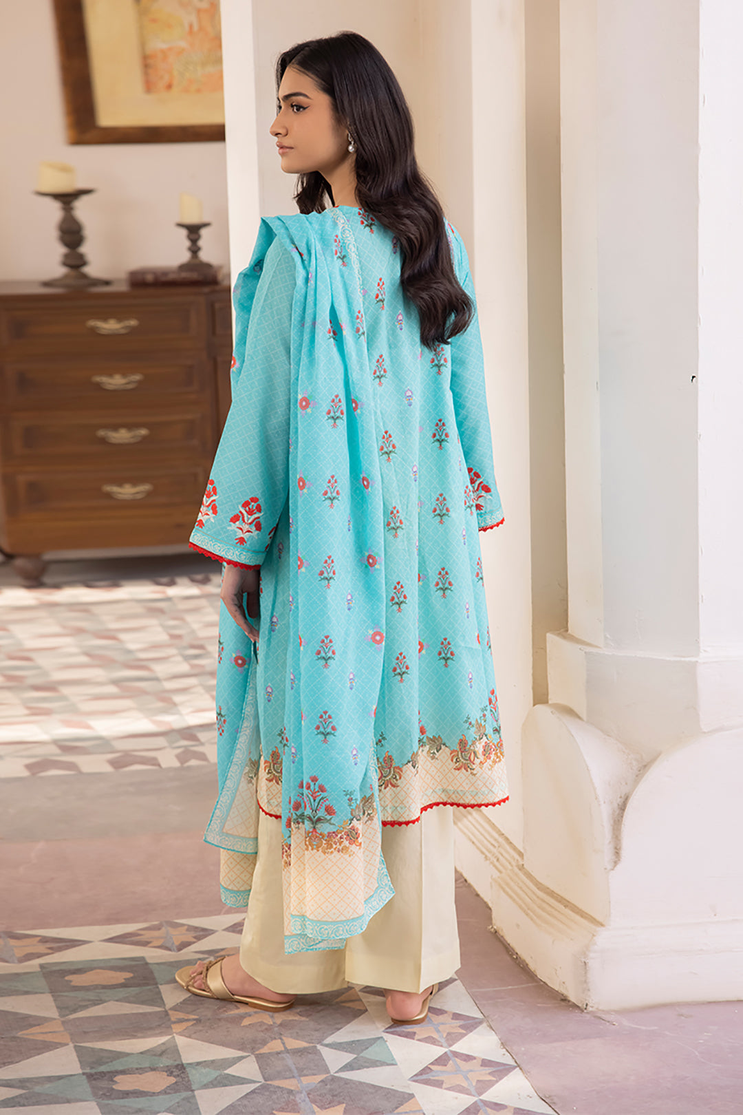 Zellbury | Unstitched 2 Piece Blue | Embroidered Shirt Dupatta - 1023 - House Of Hania