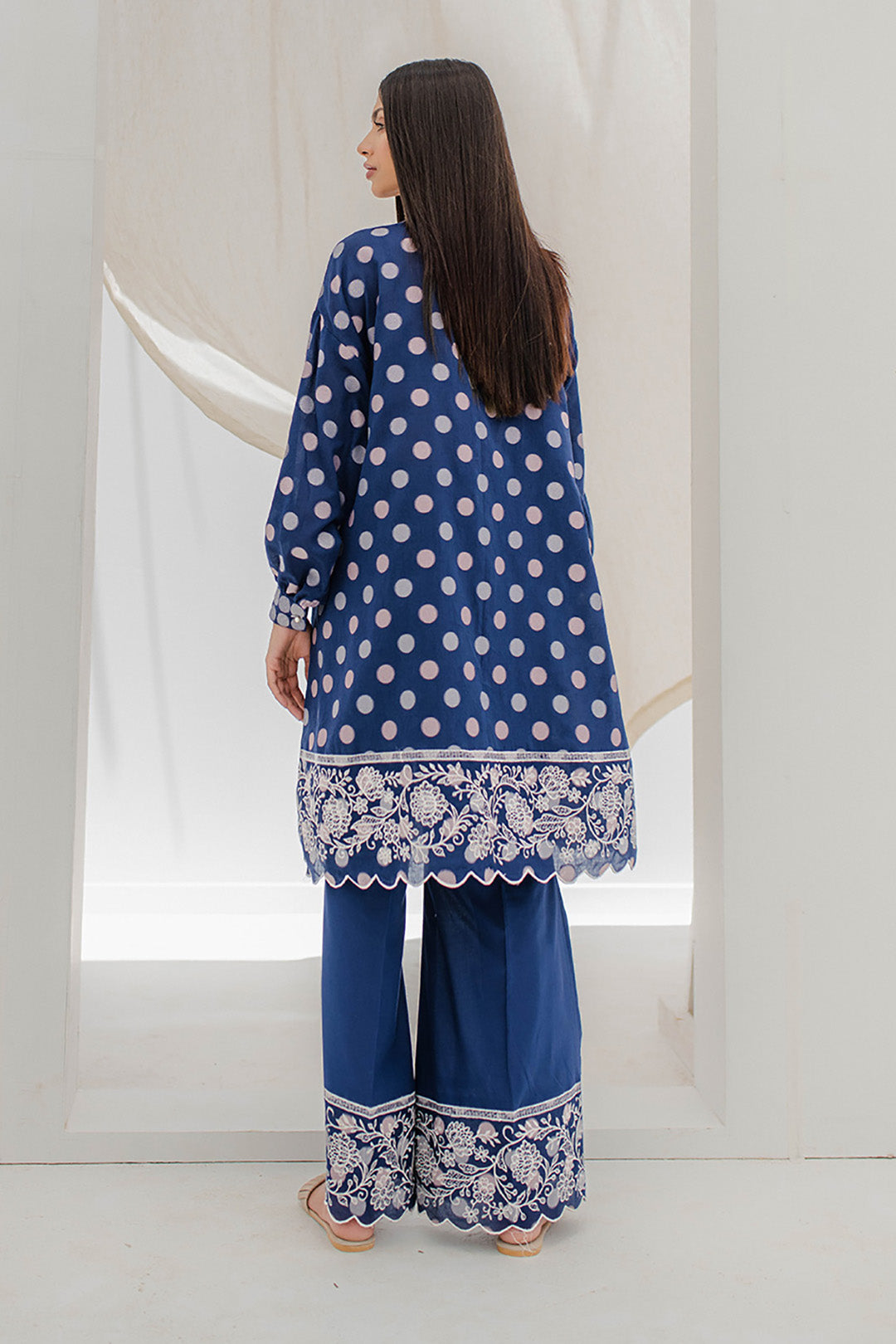 Zellbury | Unstitched 2 Piece Blue | Embroidered Shirt Shalwar - 0672 - House Of Hania