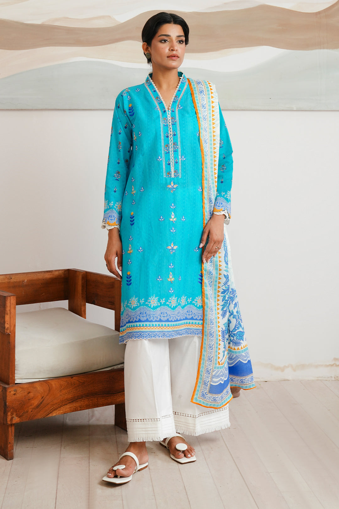 Zellbury | Unstitched 2 Piece Cambric | Embroidered Shirt Dupatta - 0020 - House Of Hania