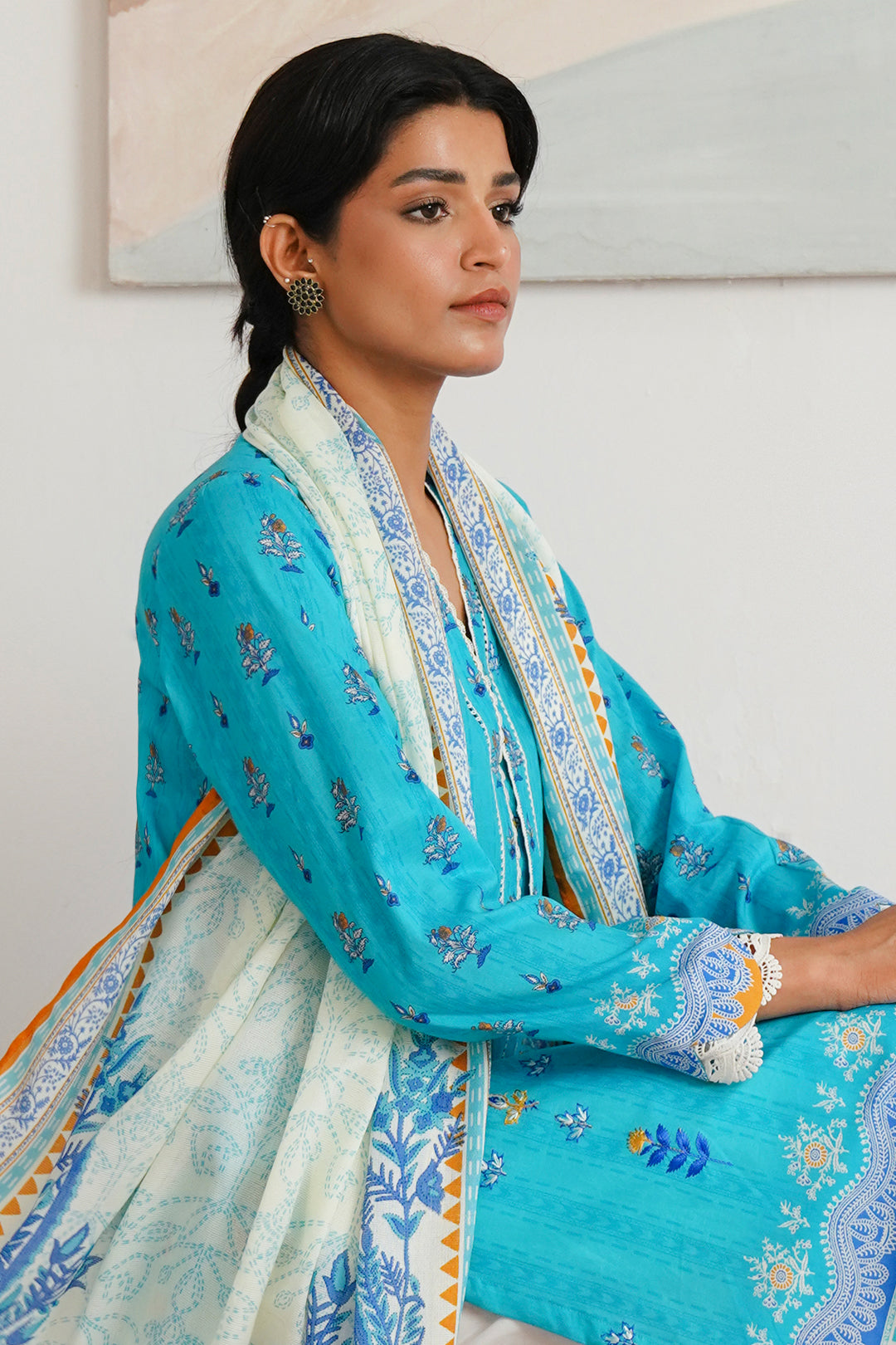 Zellbury | Unstitched 2 Piece Cambric | Embroidered Shirt Dupatta - 0020 - House Of Hania