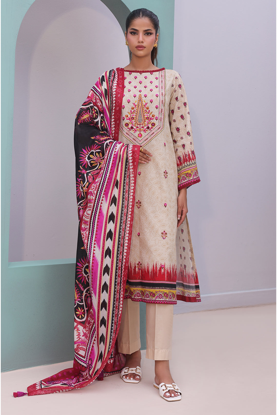 Zellbury | Unstitched 2 Piece Cambric | Embroidered Shirt Dupatta - 0022 - House Of Hania