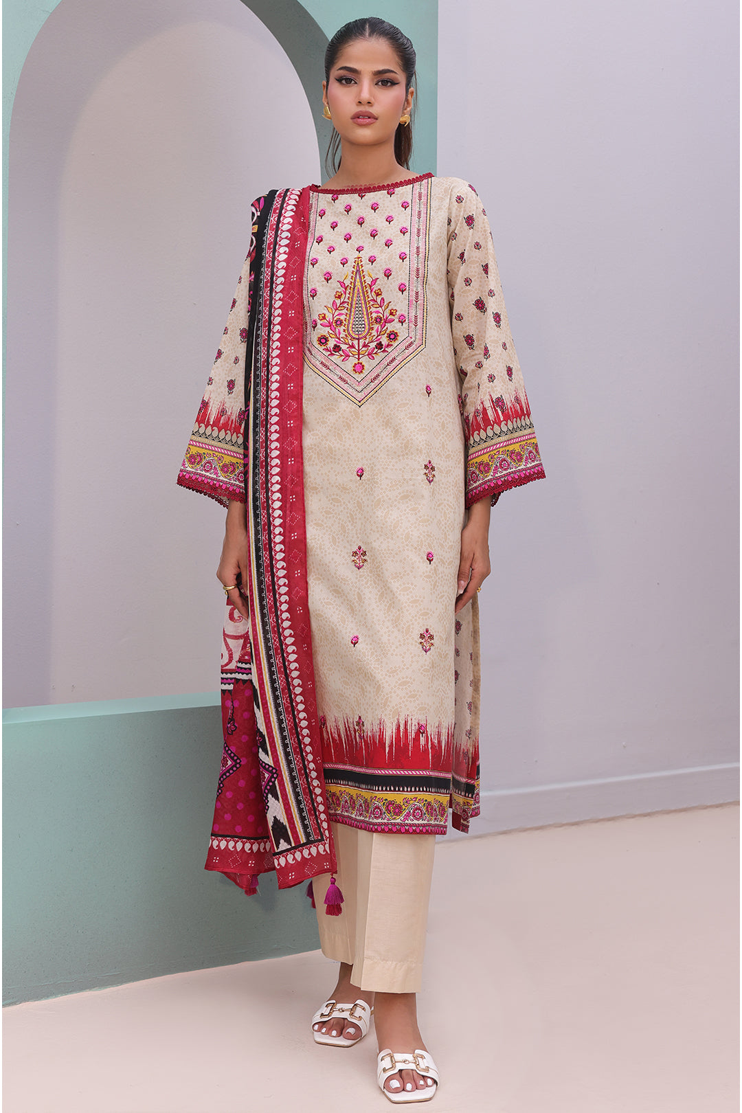 Zellbury | Unstitched 2 Piece Cambric | Embroidered Shirt Dupatta - 0022 - House Of Hania