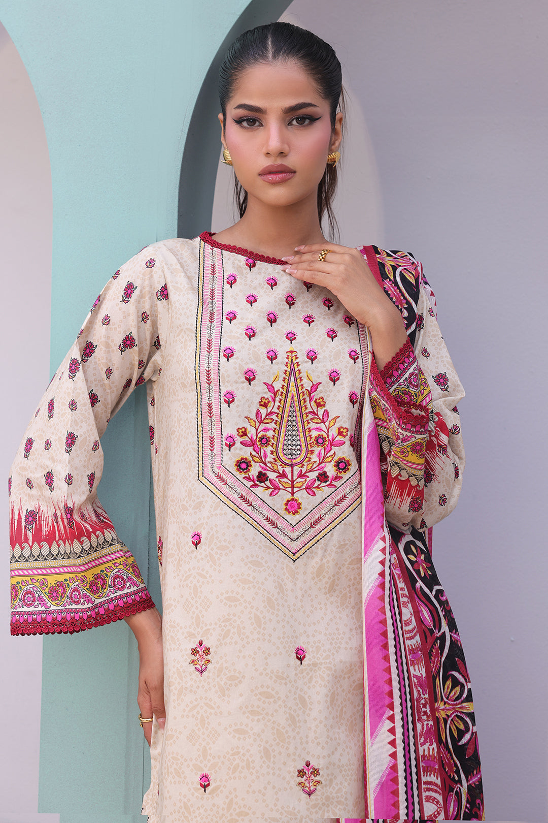 Zellbury | Unstitched 2 Piece Cambric | Embroidered Shirt Dupatta - 0022 - House Of Hania