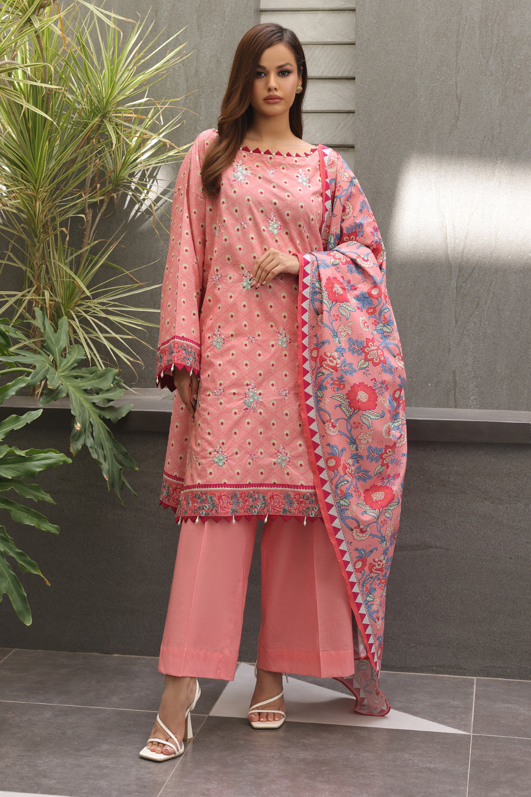 Zellbury | Unstitched 2 Piece Cambric | Embroidered Shirt Dupatta - 0025 - House Of Hania