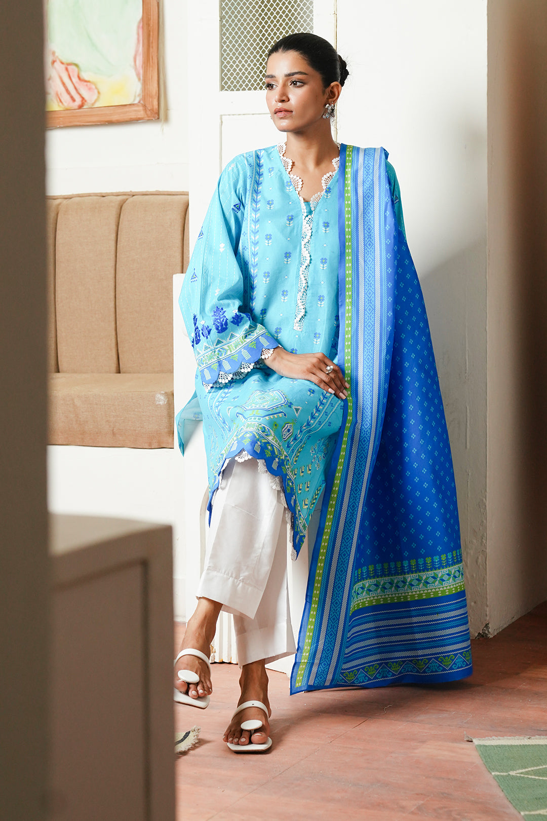 Zellbury | Unstitched 2 Piece Cambric | Embroidered Shirt Dupatta - 0028 - House Of Hania