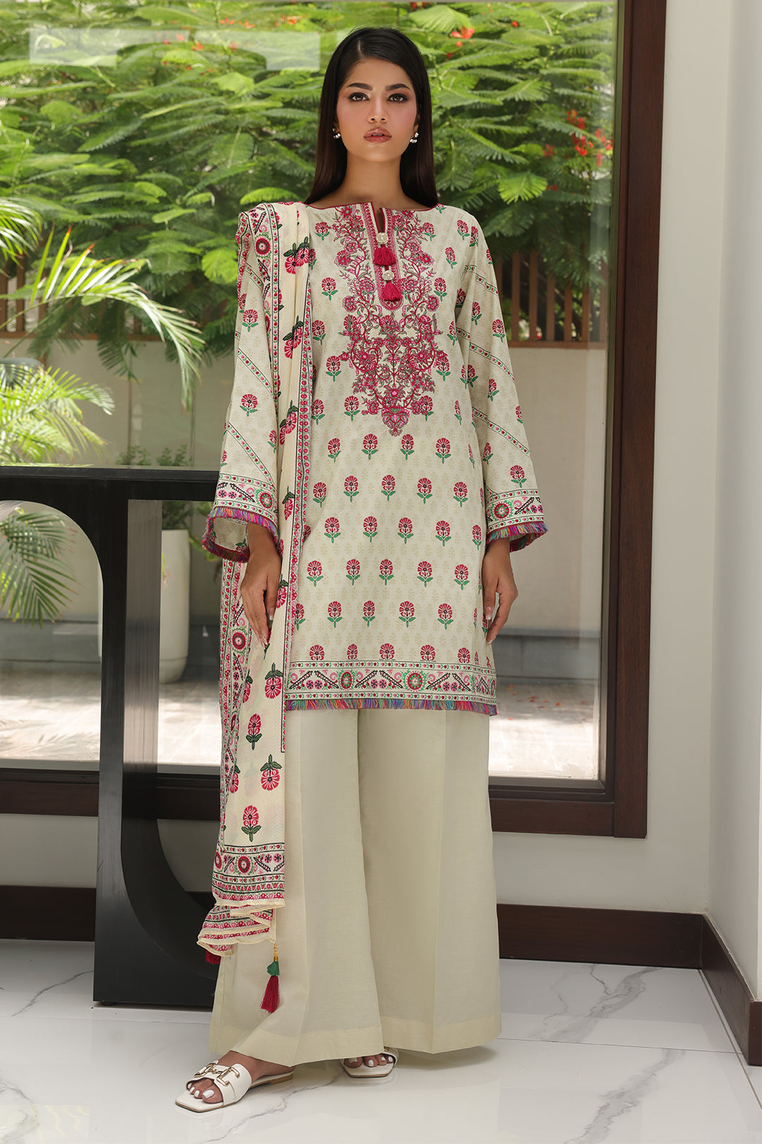 Zellbury | Unstitched 2 Piece Cambric | Embroidered Shirt Dupatta - 0105 - House Of Hania