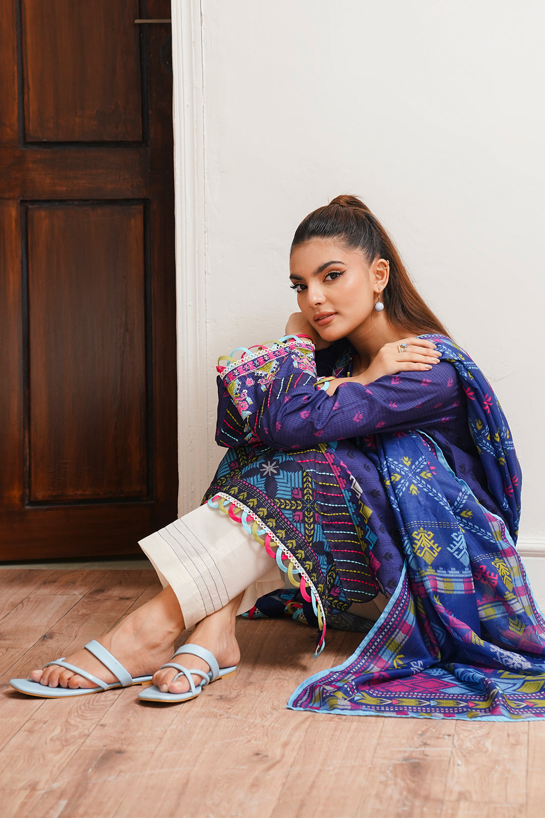 Zellbury | Unstitched 2 Piece Cambric | Embroidered Shirt Dupatta - 0108 - House Of Hania