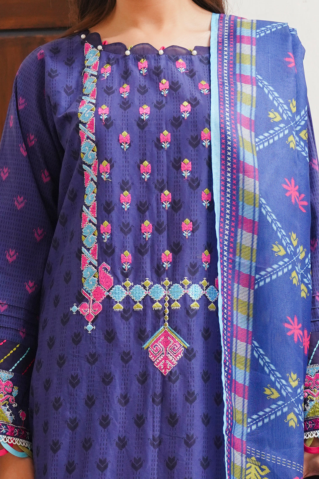Zellbury | Unstitched 2 Piece Cambric | Embroidered Shirt Dupatta - 0108 - House Of Hania