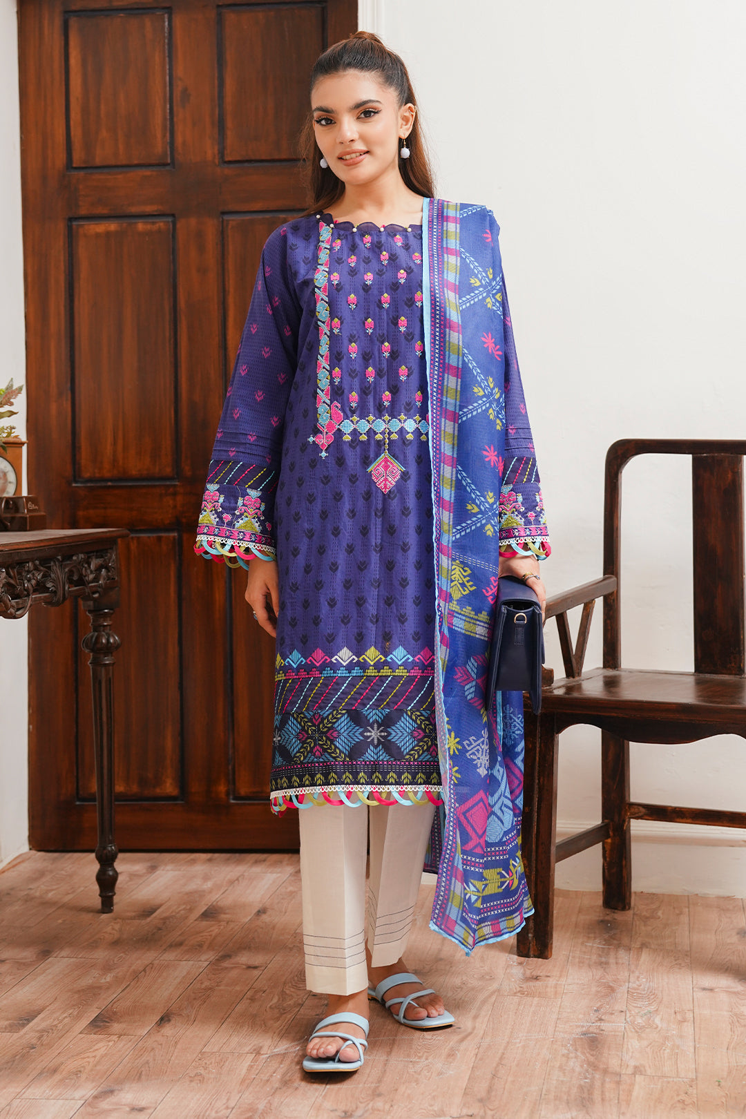 Zellbury | Unstitched 2 Piece Cambric | Embroidered Shirt Dupatta - 0108 - House Of Hania