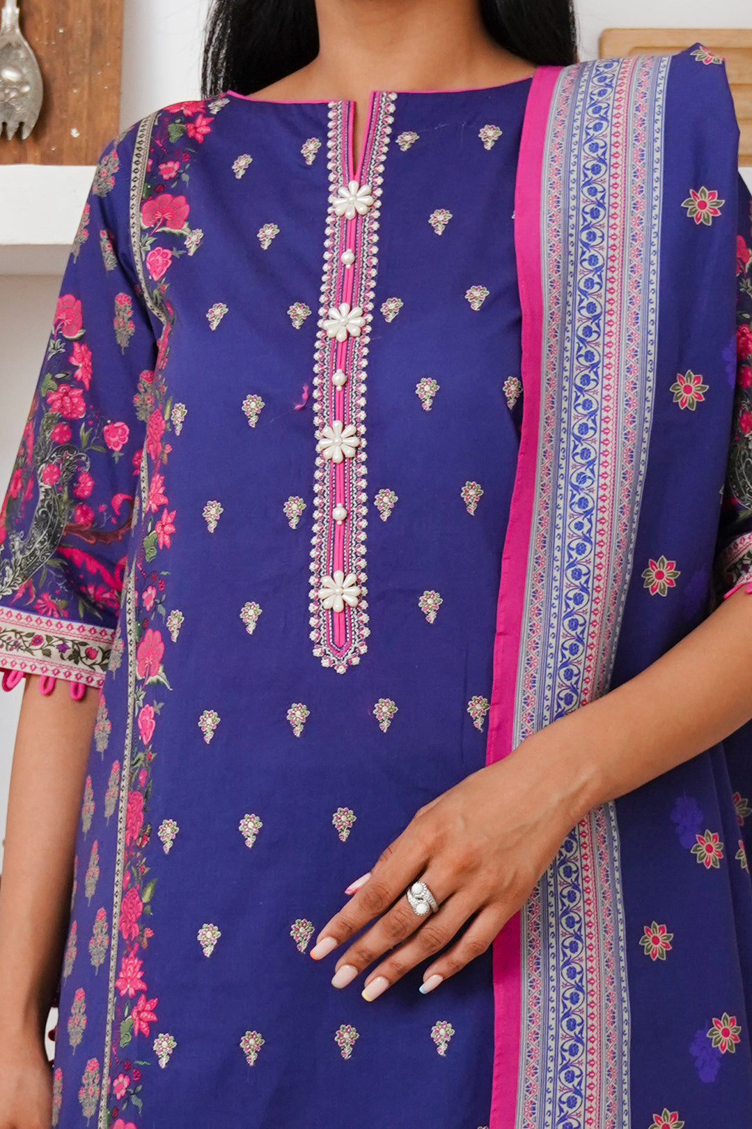 Zellbury | Unstitched 2 Piece Cambric | Embroidered Shirt Dupatta - 0110 - House Of Hania