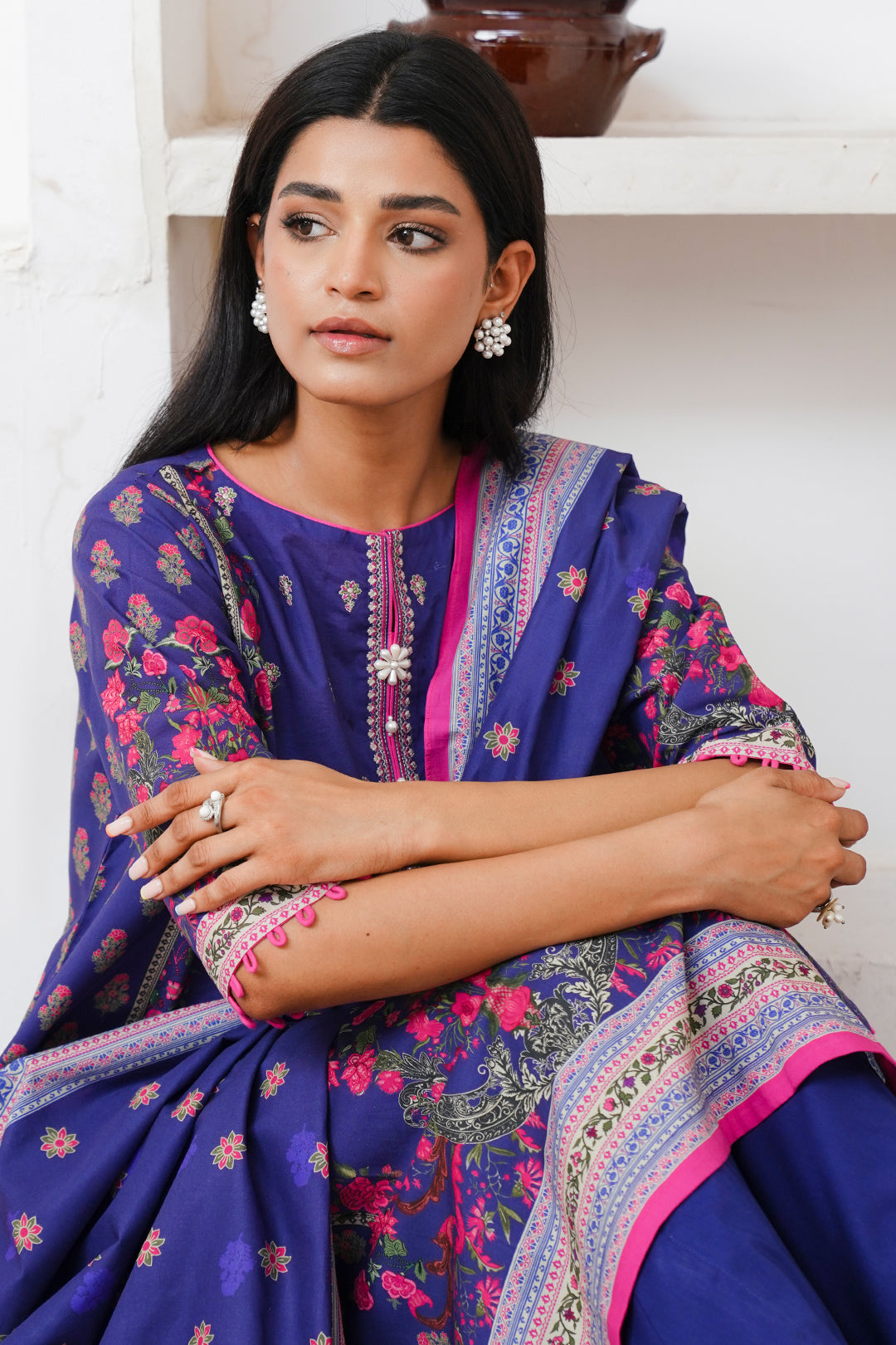 Zellbury | Unstitched 2 Piece Cambric | Embroidered Shirt Dupatta - 0110 - House Of Hania