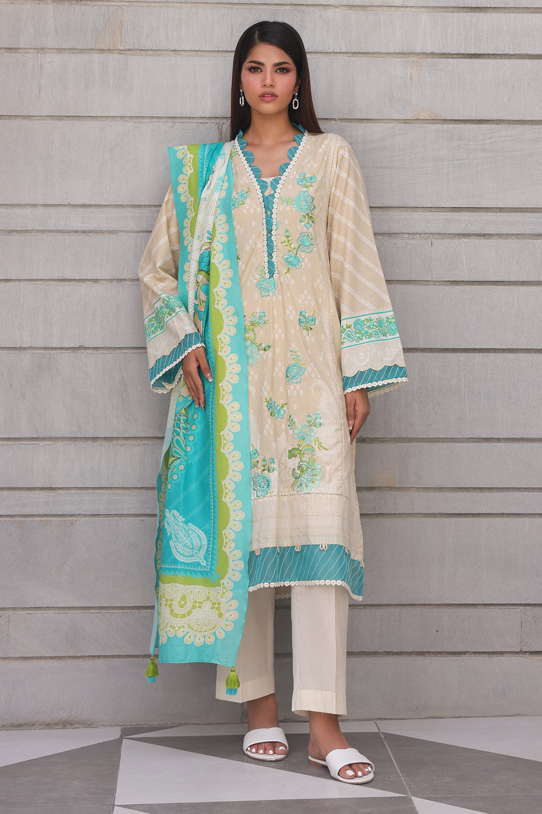 Zellbury | Unstitched 2 Piece Cambric | Embroidered Shirt Dupatta - 0112 - House Of Hania