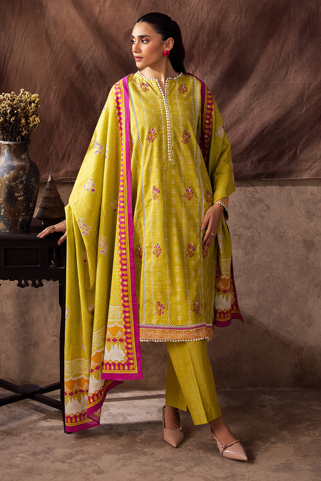 Zellbury | Unstitched 2 Piece Khaddar | Embroidered Shirt Dupatta - 0174 - House Of Hania