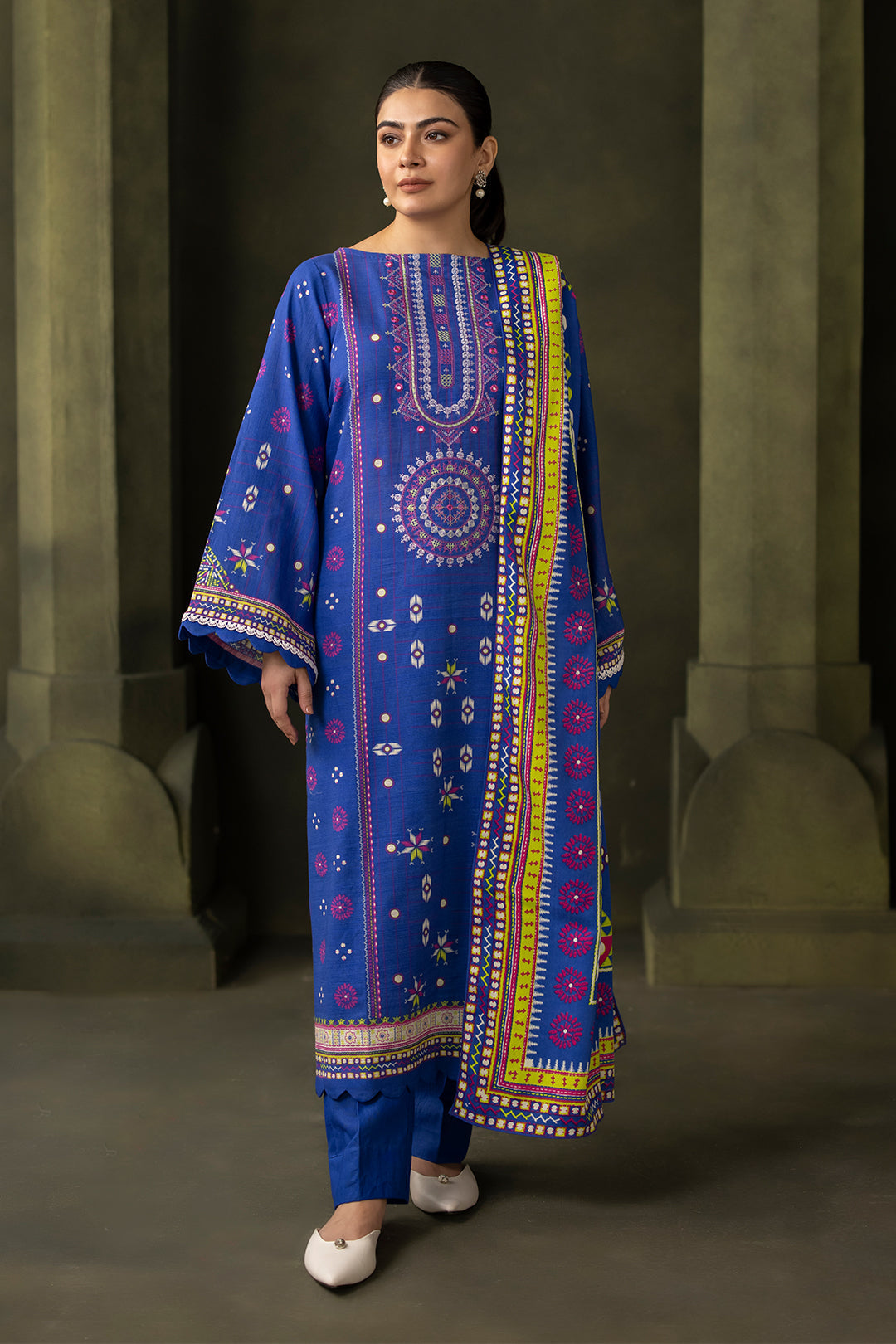 Zellbury | Unstitched 2 Piece Khaddar | Embroidered Shirt Dupatta - 0180 - House Of Hania