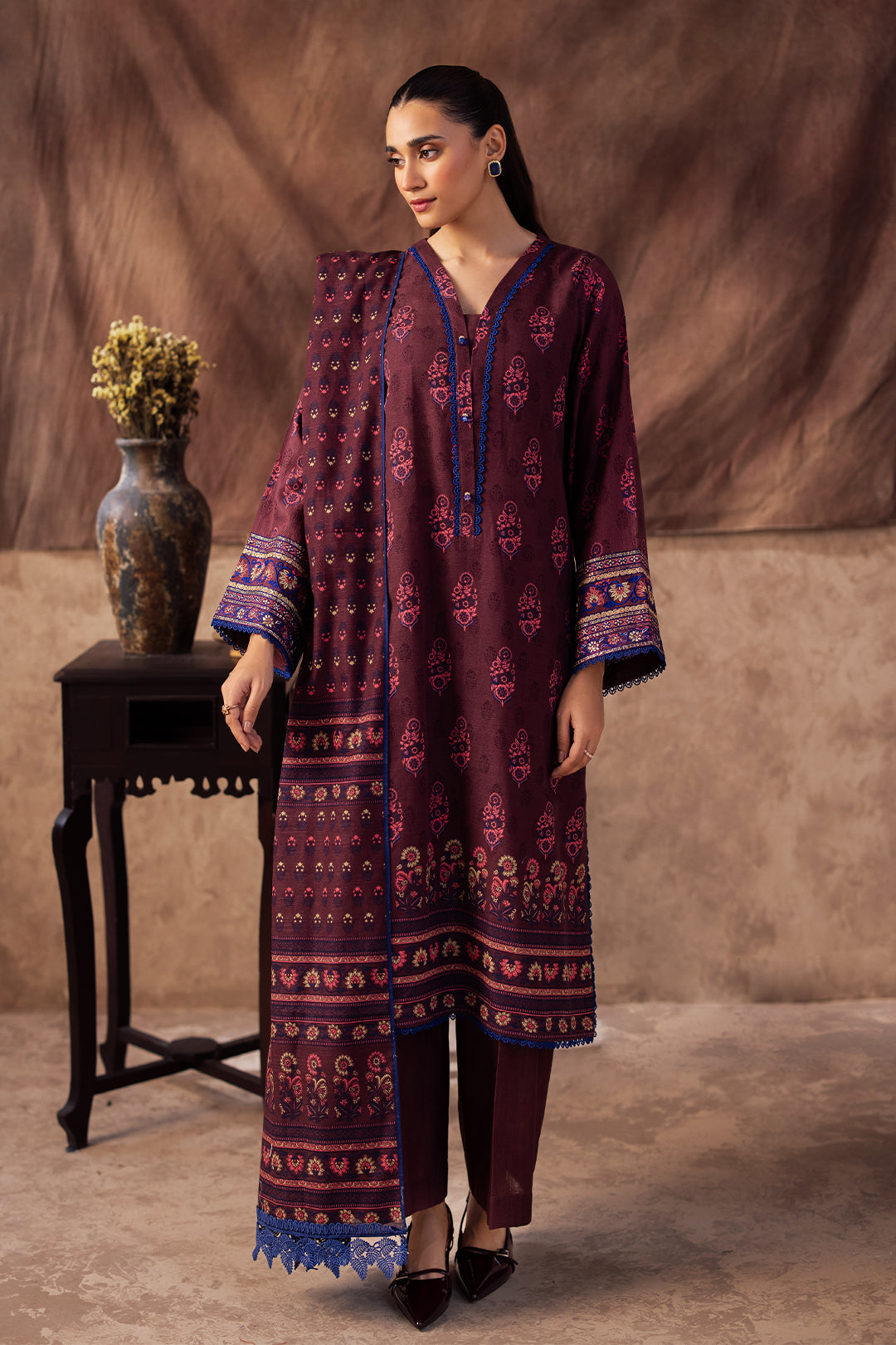 Zellbury | Unstitched 2 Piece Khaddar | Embroidered Shirt Dupatta - 0263 - House Of Hania