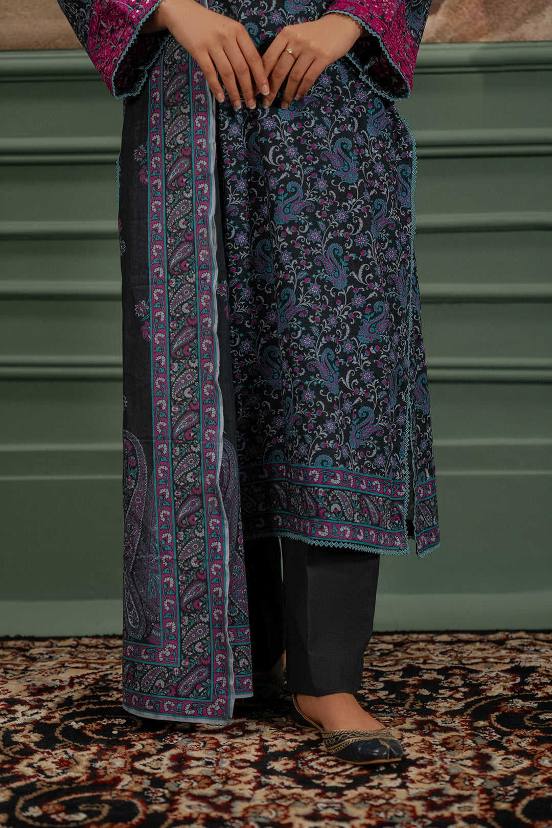 Zellbury | Unstitched 2 Piece Khaddar | Embroidered Shirt Dupatta - 0347 - House Of Hania