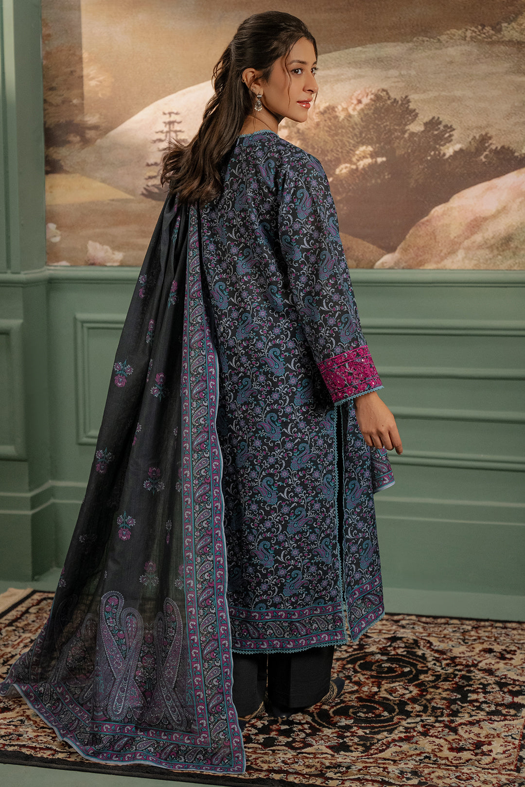 Zellbury | Unstitched 2 Piece Khaddar | Embroidered Shirt Dupatta - 0347 - House Of Hania