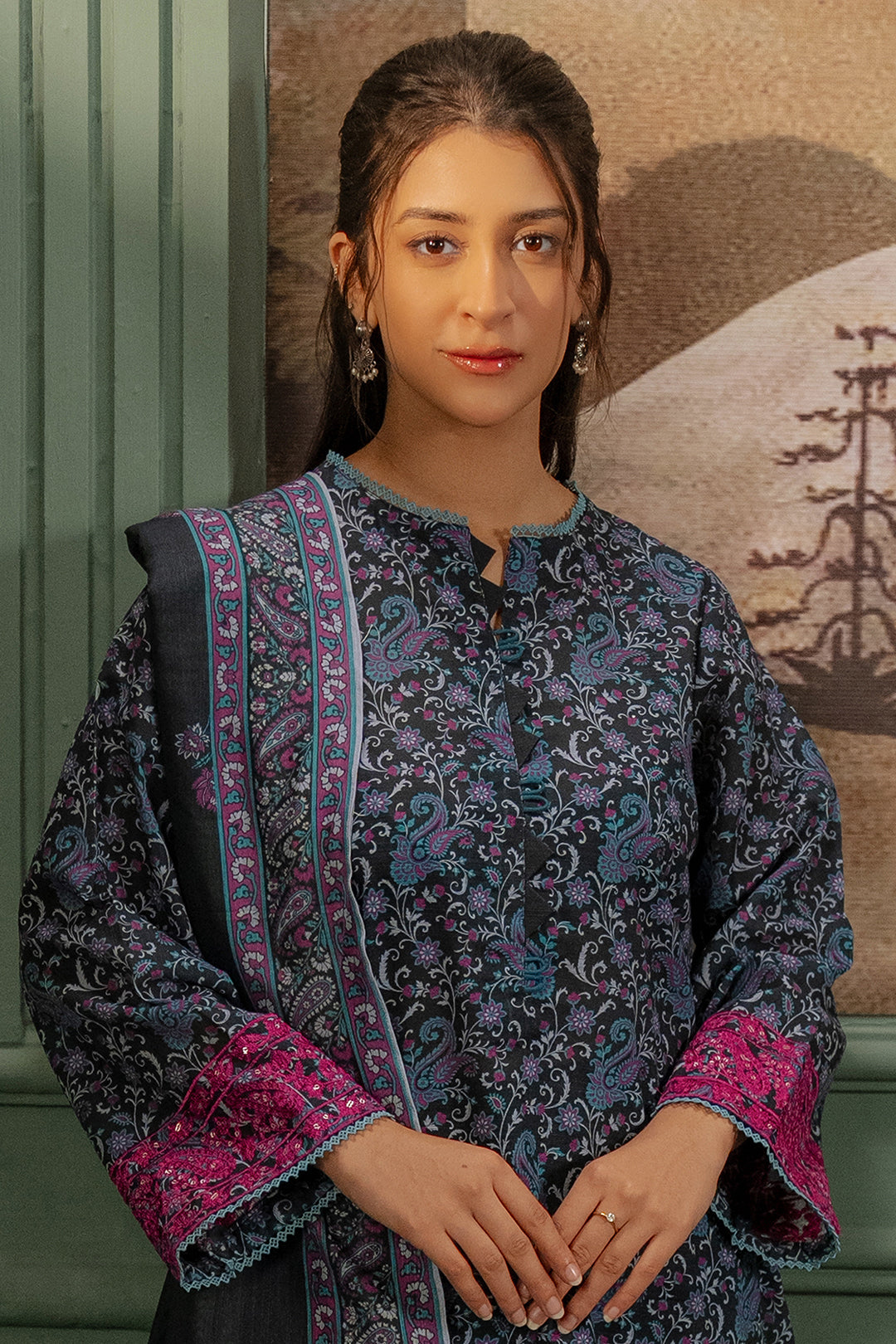 Zellbury | Unstitched 2 Piece Khaddar | Embroidered Shirt Dupatta - 0347 - House Of Hania