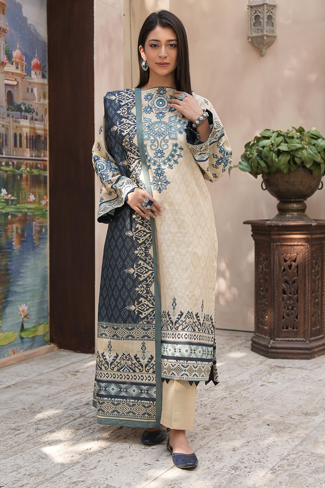 Zellbury | Unstitched 2 Piece Khaddar | Embroidered Shirt Dupatta - 0349 - House Of Hania