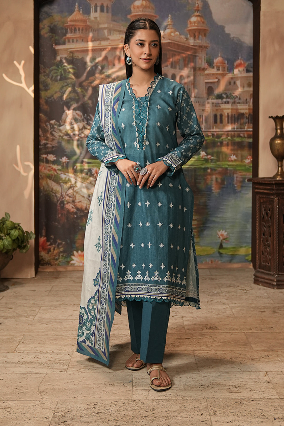 Zellbury | Unstitched 2 Piece Khaddar | Embroidered Shirt Dupatta - 0350 - House Of Hania