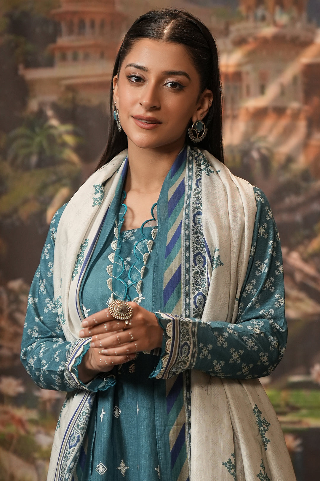 Zellbury | Unstitched 2 Piece Khaddar | Embroidered Shirt Dupatta - 0350 - House Of Hania