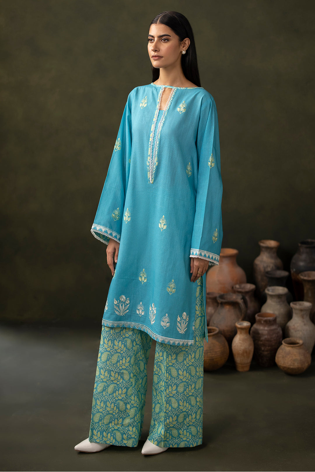 Zellbury | Unstitched 2 Piece Khaddar | Embroidered Shirt Shalwar - 0177 - House Of Hania