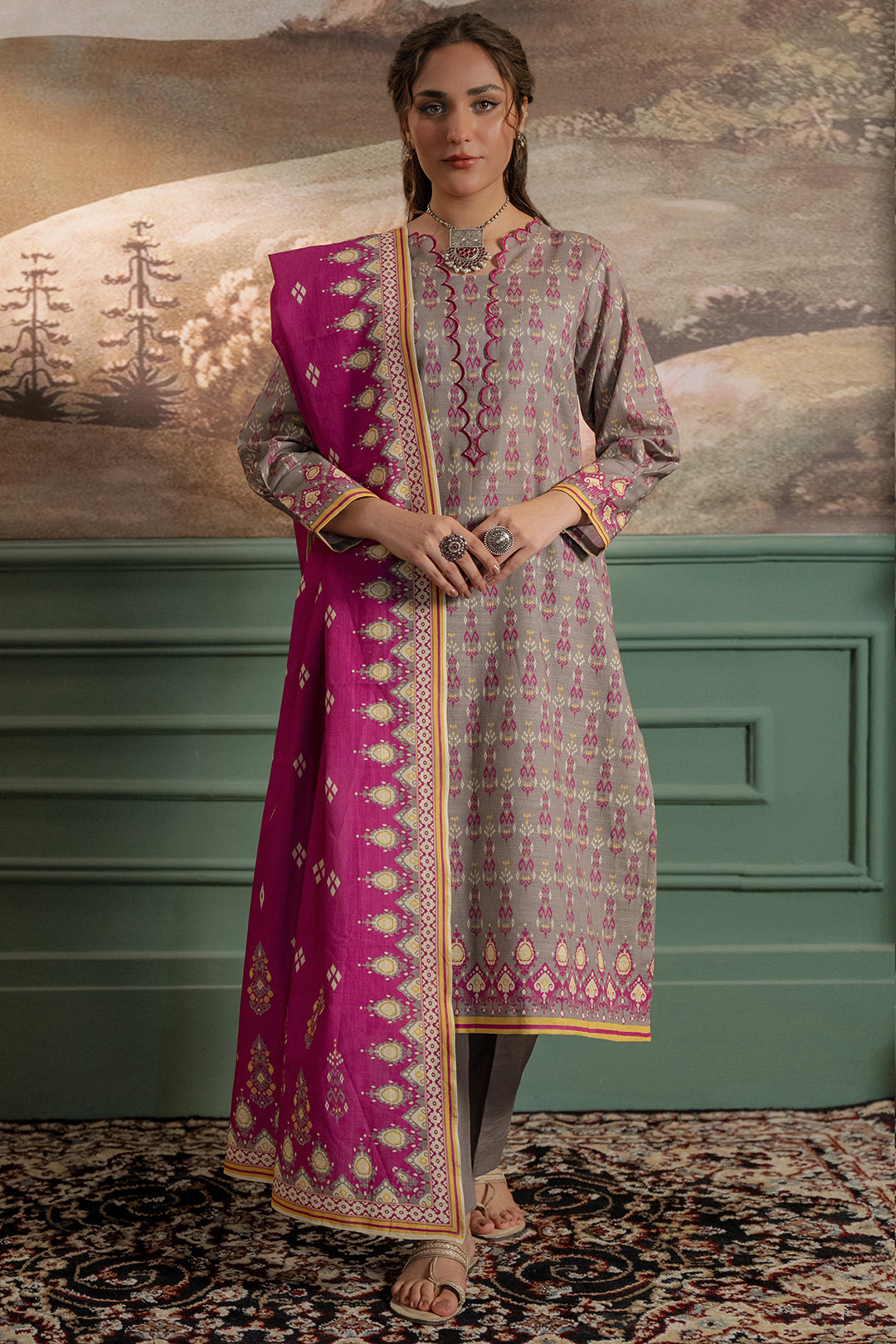 Zellbury | Unstitched 2 Piece Khaddar | Shirt Dupatta - 0332 - House Of Hania