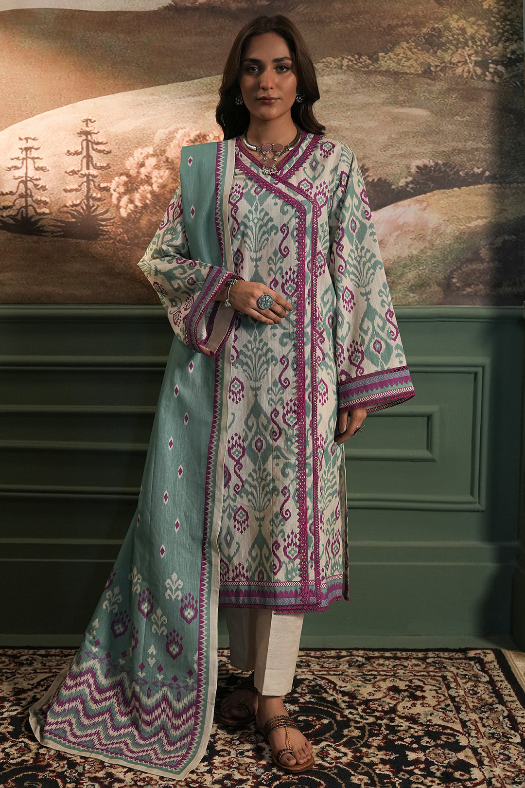 Zellbury | Unstitched 2 Piece Khaddar | Shirt Dupatta - 0333 - House Of Hania