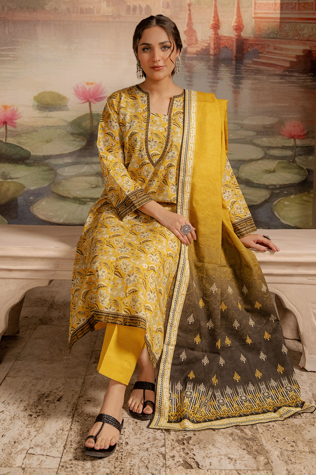 Zellbury | Unstitched 2 Piece Khaddar | Shirt Dupatta - 0424 - House Of Hania