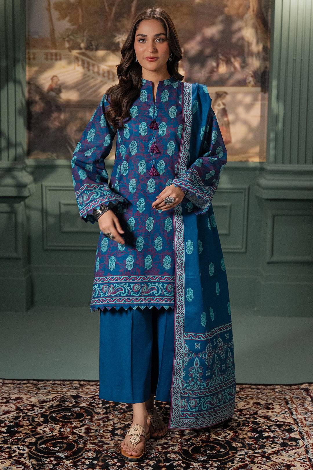Zellbury | Unstitched 2 Piece Khaddar | Shirt Dupatta - 0425 - House Of Hania