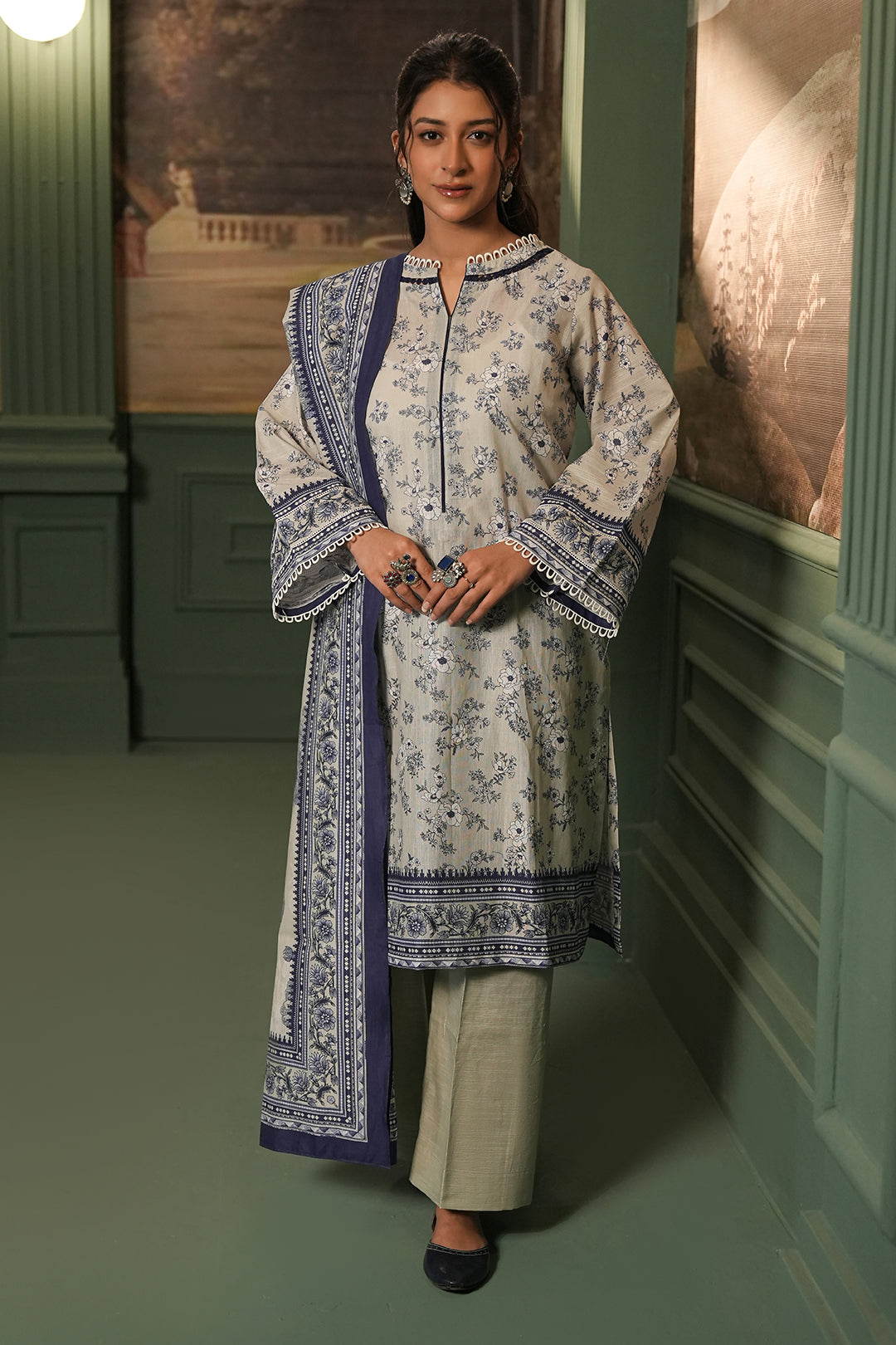 Zellbury | Unstitched 2 Piece Khaddar | Shirt Dupatta - 0426 - House Of Hania