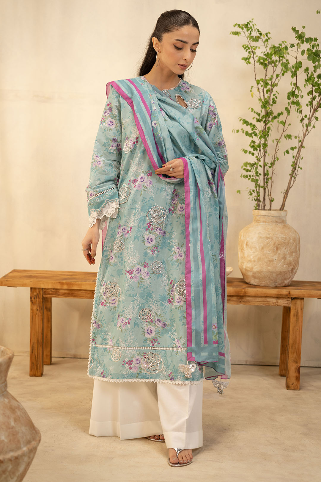 Zellbury | Unstitched 2 Piece Lawn | Embroidered Shirt Dupatta - 0021 - House Of Hania