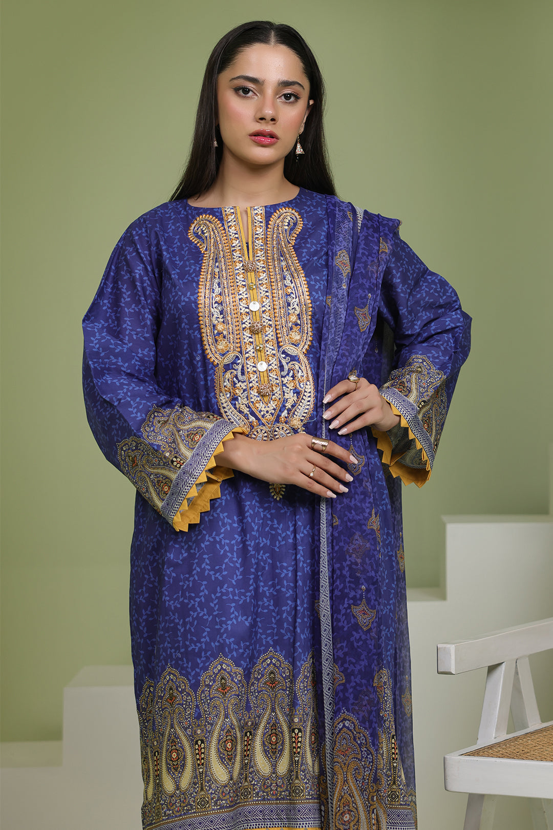 Zellbury | Unstitched 2 Piece Lawn | Embroidered Shirt Dupatta - 1688 - House Of Hania