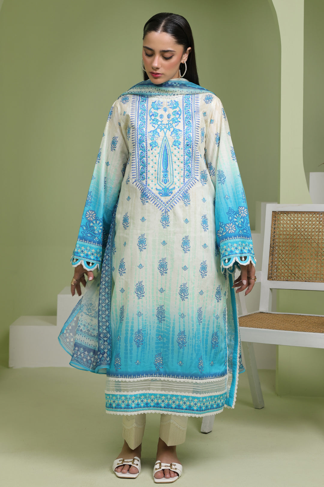 Zellbury | Unstitched 2 Piece Lawn | Embroidered Shirt Dupatta - 1694 - House Of Hania