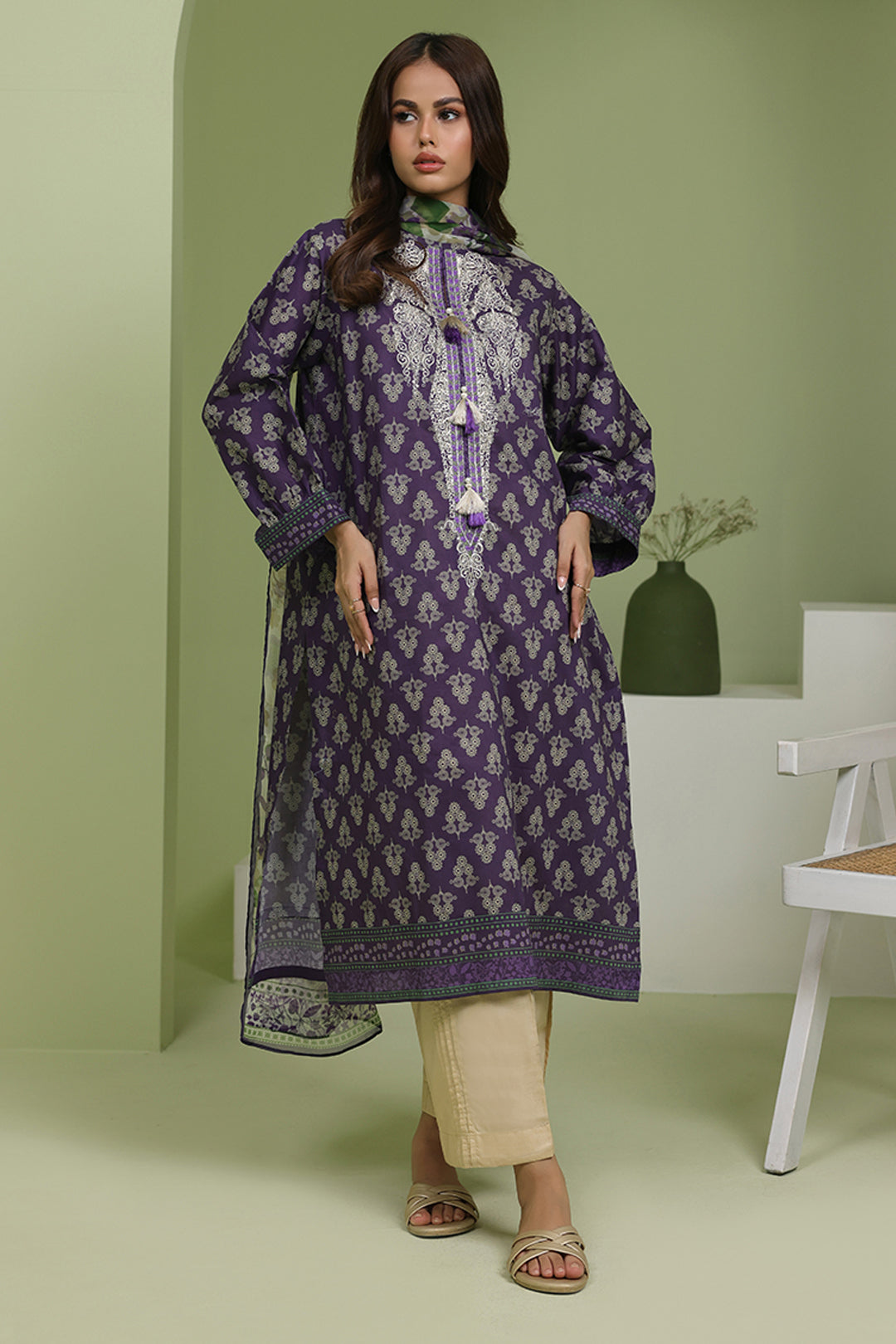 Zellbury | Unstitched 2 Piece Lawn | Embroidered Shirt Dupatta - 1695 - House Of Hania